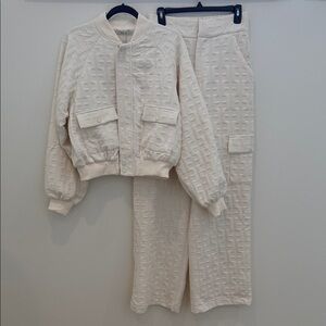 Mulla Cream Bomber Jacket and Wide Leg Pant Set